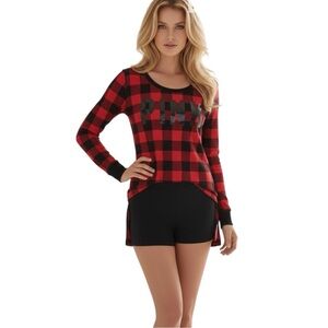 Victoria’s Secret PINK XS Red Black Buffalo Check Plaid Thermal Long Sleeve Top